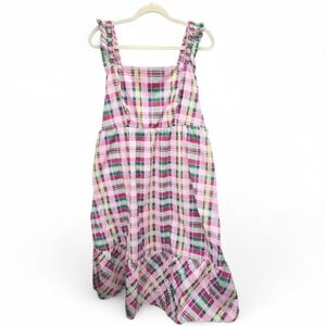 Torrid Size 2 Pink Plaid Smocked Midi Dress W/Pockets Cottagecore Plus Size